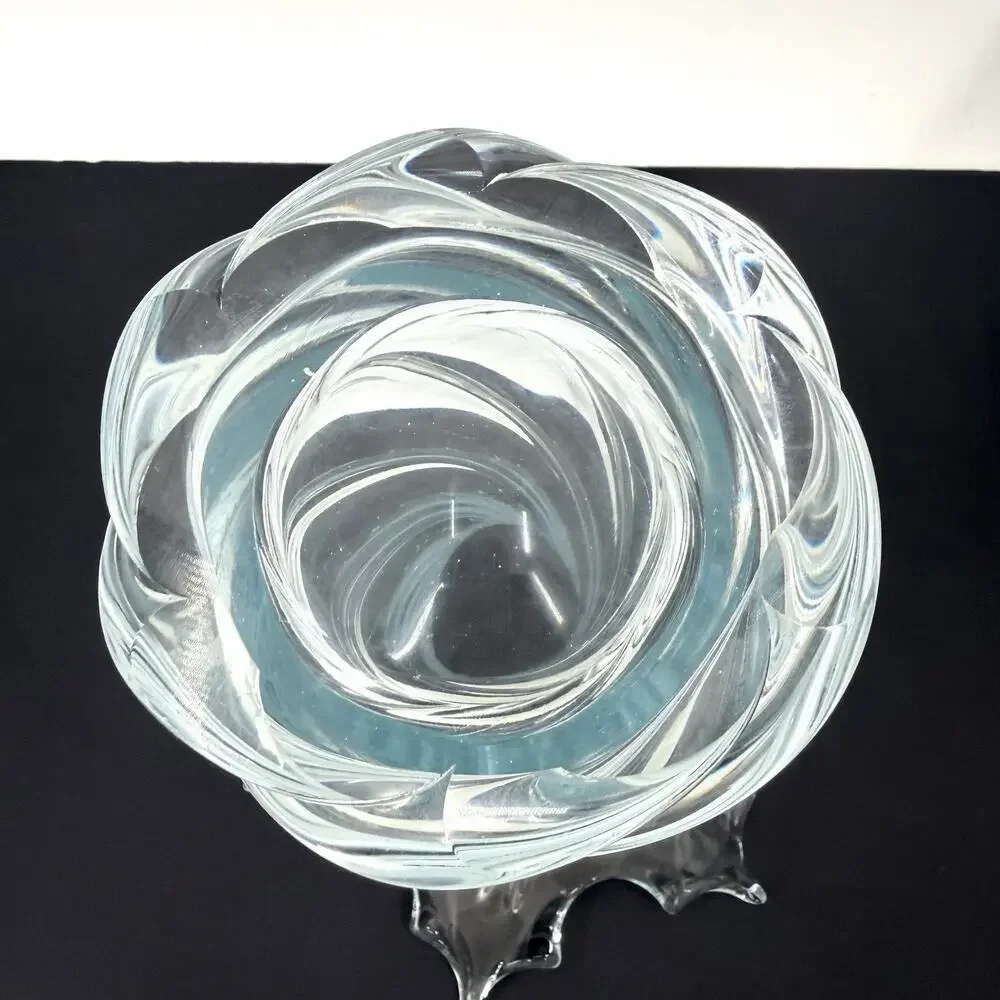 Vintage MCM Murano Archimede Seguso Twisted Clear Glass Vase Flared Rim